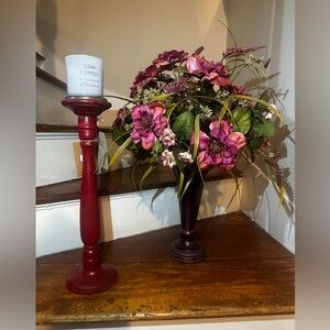 Elegant Red Candle Holder and Floral Arrangement
